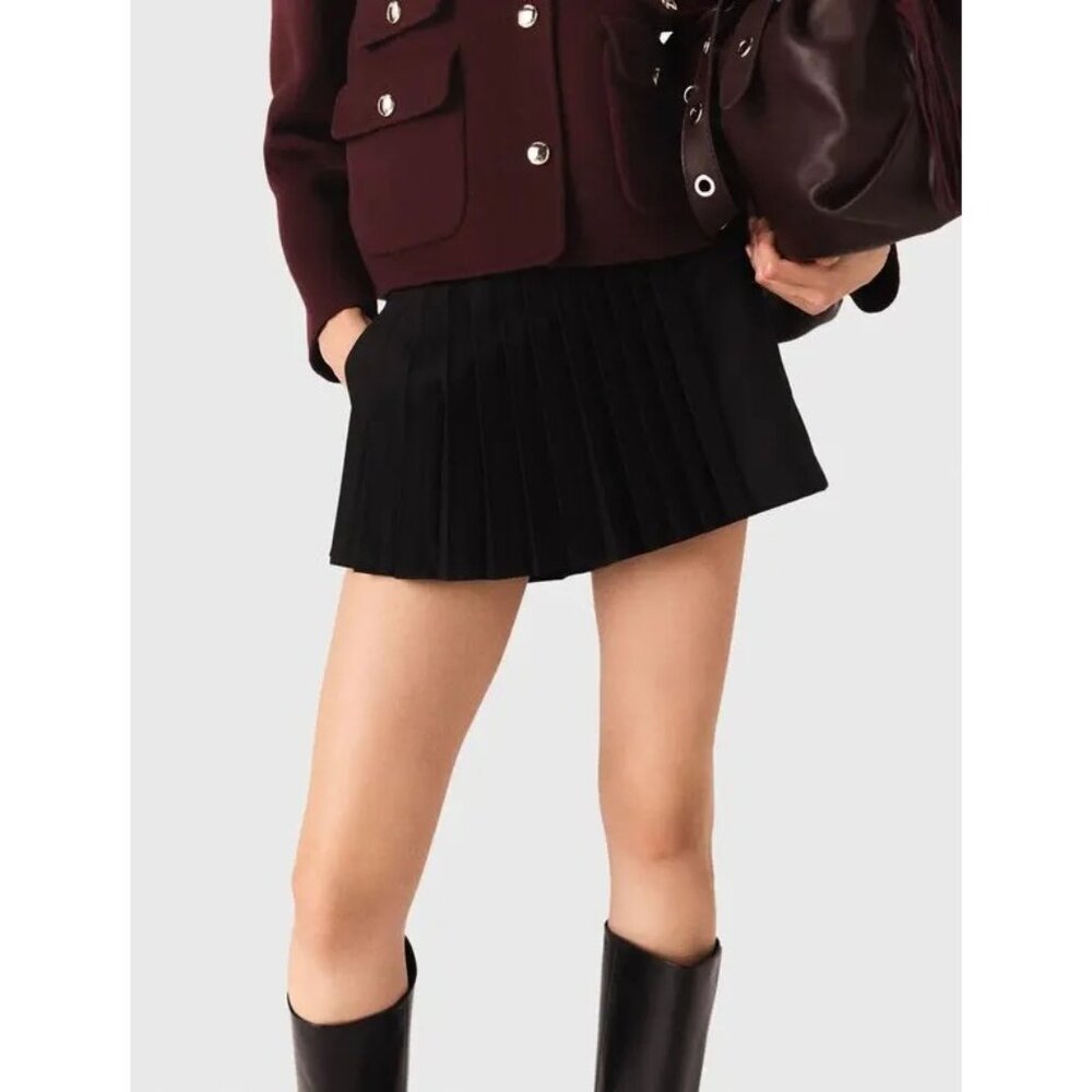 Maje Straight Fit Pleated Skort Black Size M Mini Shorts Structured - Picture 7 of 11